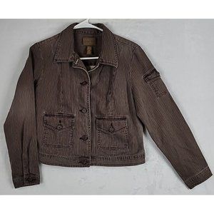 St John's Bay Women's Corduroy Sport Coat Medium Petite Brown Button Up Blazer